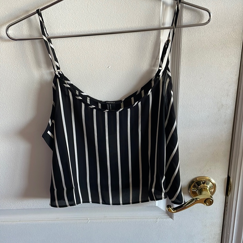 Forever 21 Black and White Stripe Cropped Tank Top